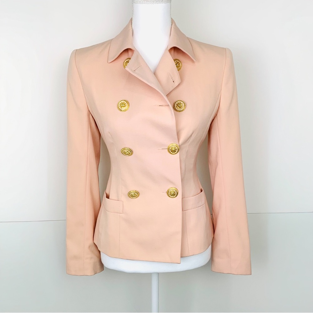 Vintage Georgiou Studio Women 4 Blazer Wool Double Breast Lion Buttons Old Money